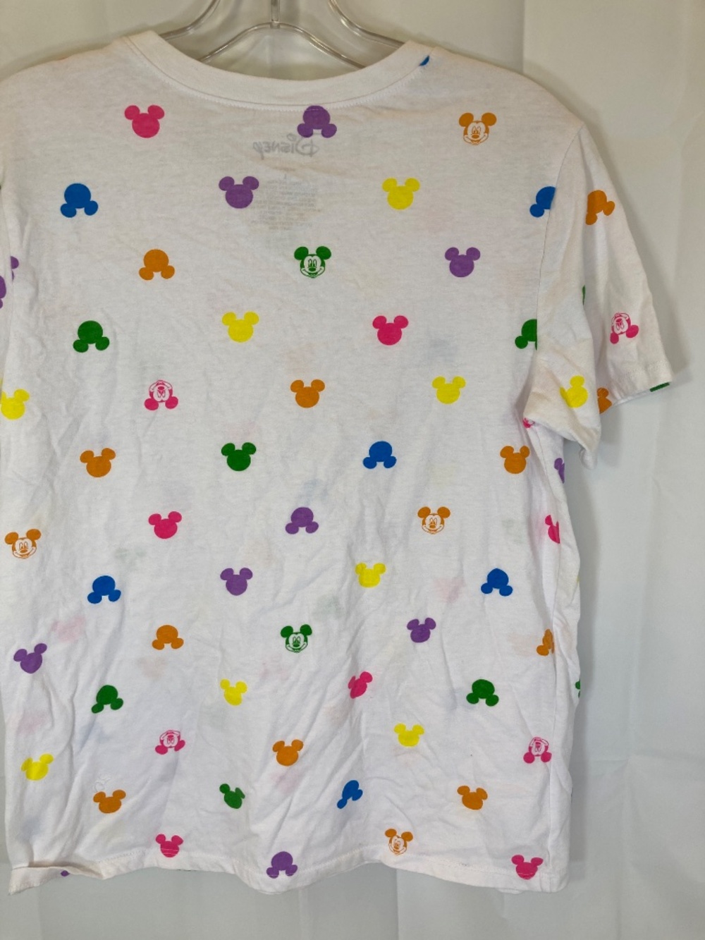 Disney Mickey Mouse Icon Multicolor AOP White Short Sleeve Shirt Sz L Juniors - Picture 10 of 11